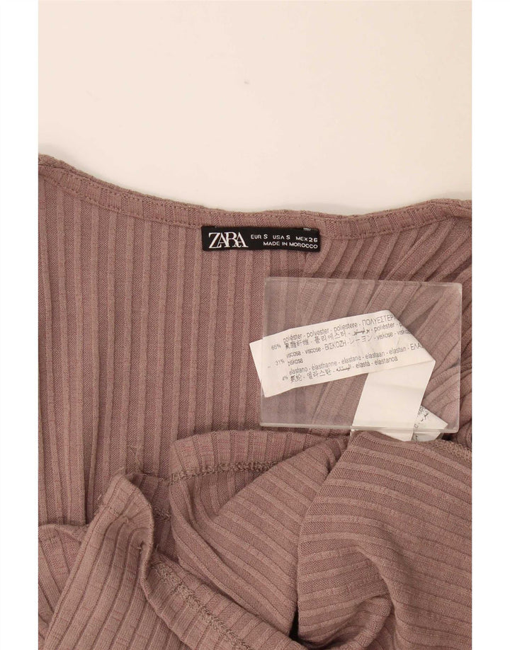 Zara Crop Top Feminino Manga Longa Reino Unido 8 Pequeno Poliéster Rosa