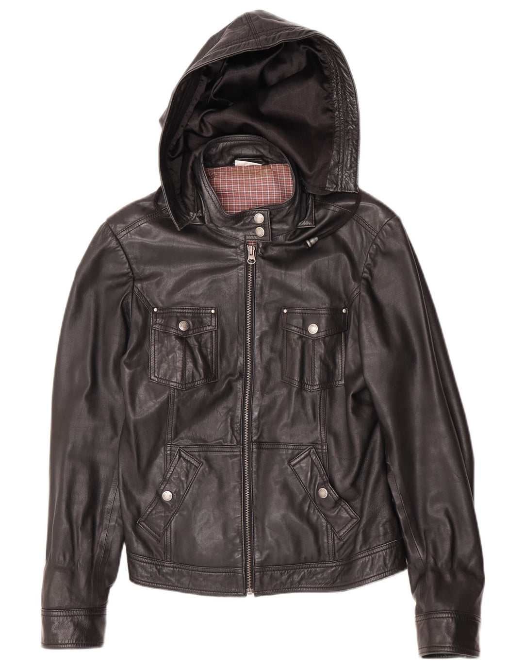 Jaqueta de couro com capuz feminina Street One UK 14 couro preto médio