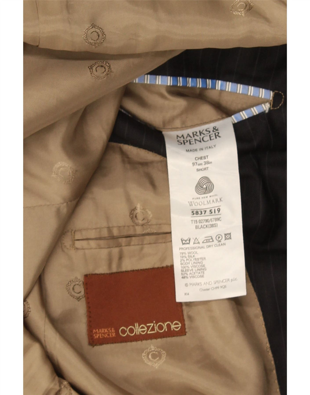 Jaqueta blazer masculina de 3 botões Marks & Spencer Reino Unido 38 risca de giz preta média