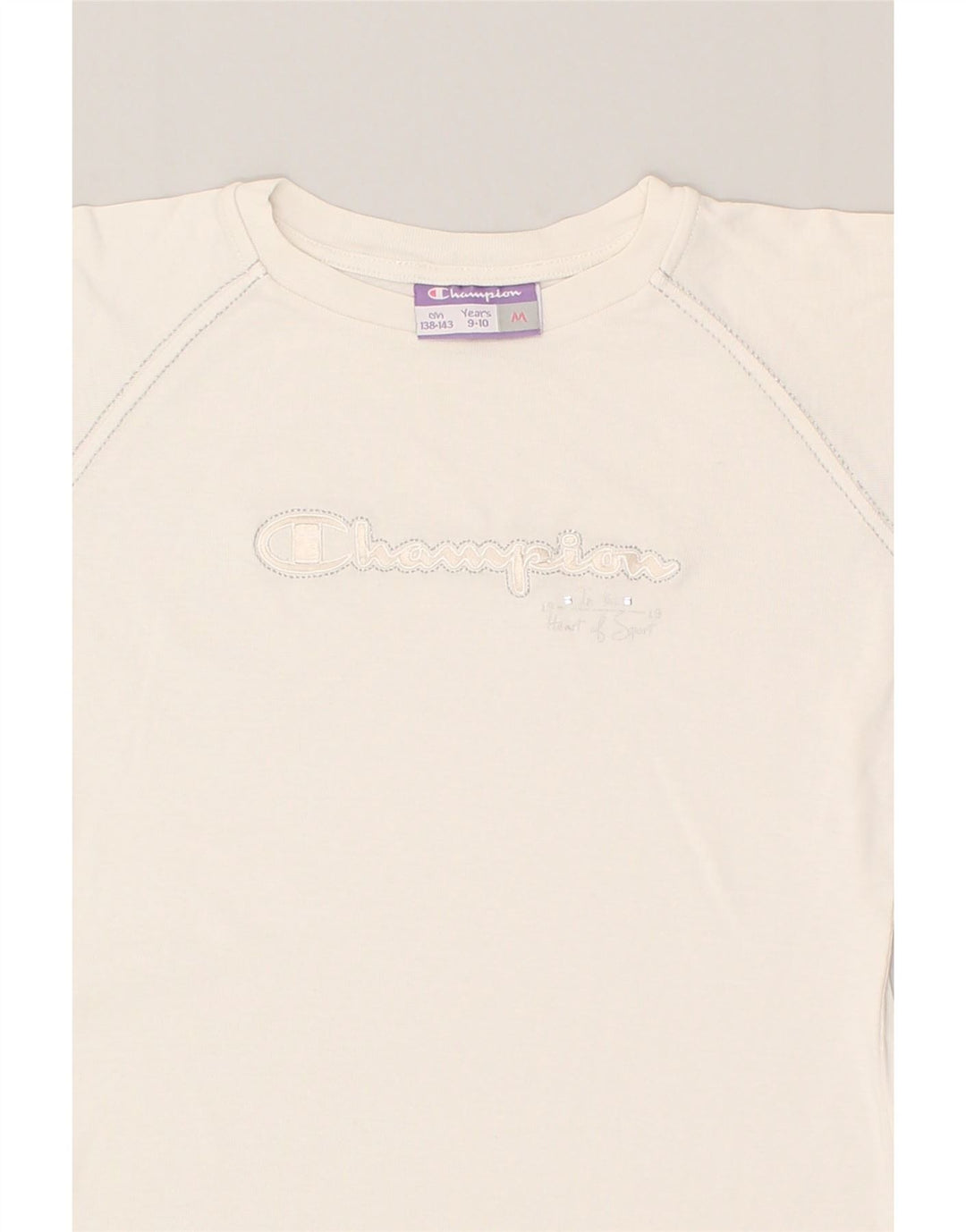 CHAMPION Girls Graphic T-Shirt Top 9-10 Years Medium White Cotton | Vintage Champion | Thrift | Second-Hand Champion | Used Clothing | Messina Hembry 