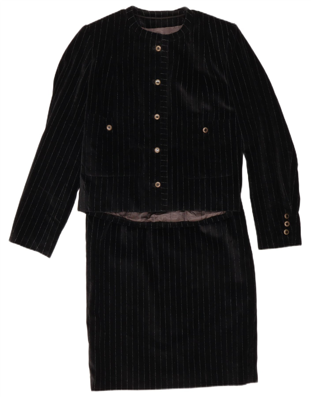 Conjunto de saia feminina VINTAGE com 5 botões e 2 peças Reino Unido 12 médio W28 preto