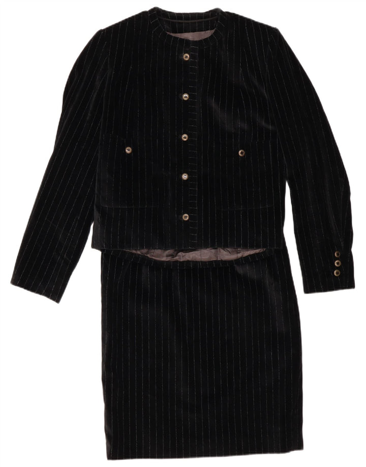 Conjunto de saia feminina VINTAGE com 5 botões e 2 peças Reino Unido 12 médio W28 preto