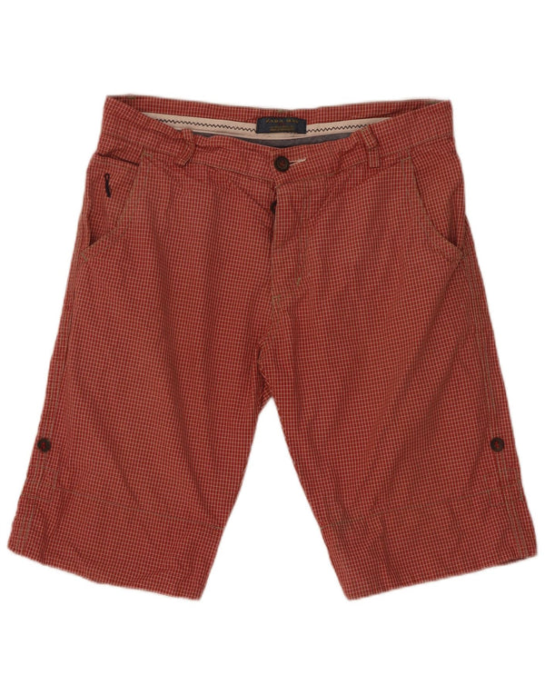 Zara Mens Chino Shorts EU 42 Grande W32 Algodão Xadrez Vermelho