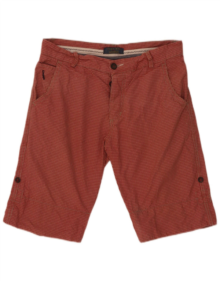 Zara Mens Chino Shorts EU 42 Grande W32 Algodão Xadrez Vermelho