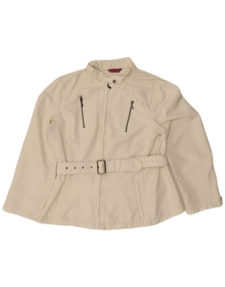 Jaqueta bomber feminina lateral azul poliéster branco UK 20 2XL