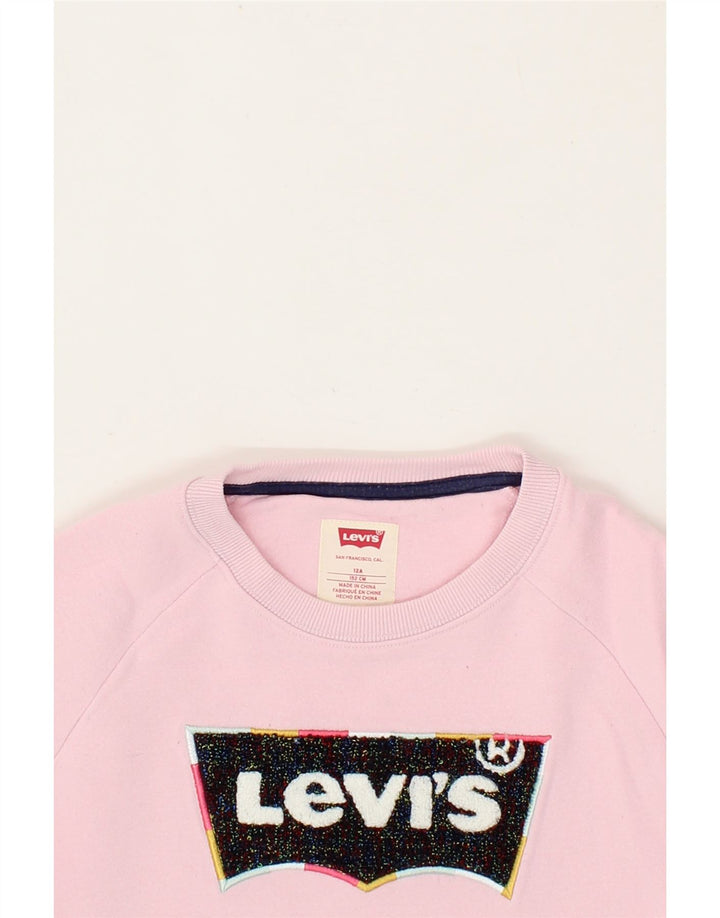 LEVI'S Girls Graphic Sweatshirt Jumper 11-12 Years Pink Cotton Vintage Levi's and Second-Hand Levi's from Messina Hembry 