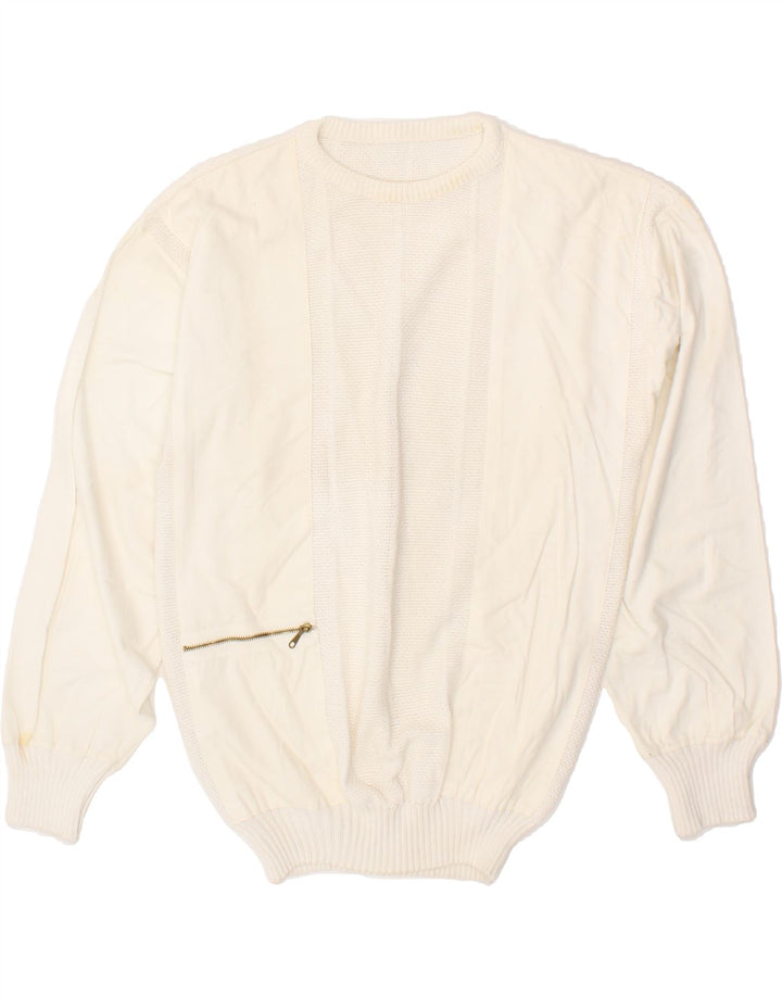 VINTAGE Womens Crew Neck Jumper Sweater UK 14 Medium Off White Cotton Vintage Vintage and Second-Hand Vintage from Messina Hembry 