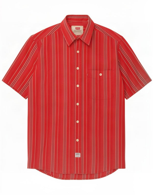 Camisa masculina de manga curta Levi's pequena listrada vermelha de algodão