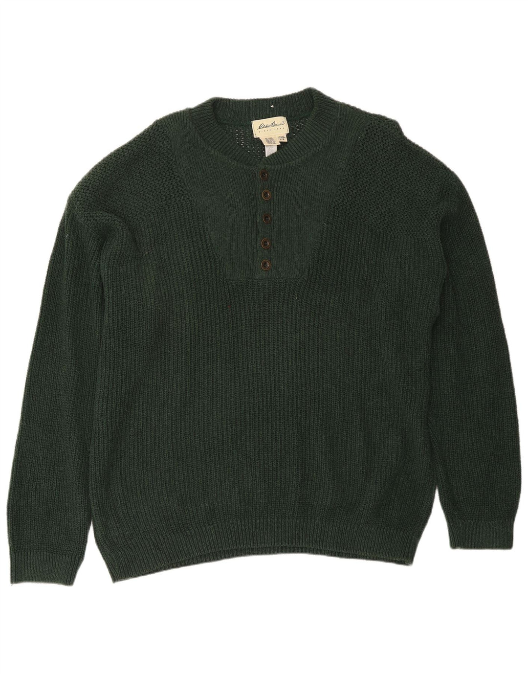 Suéter masculino Eddie Bauer com gola com botão e algodão verde grande