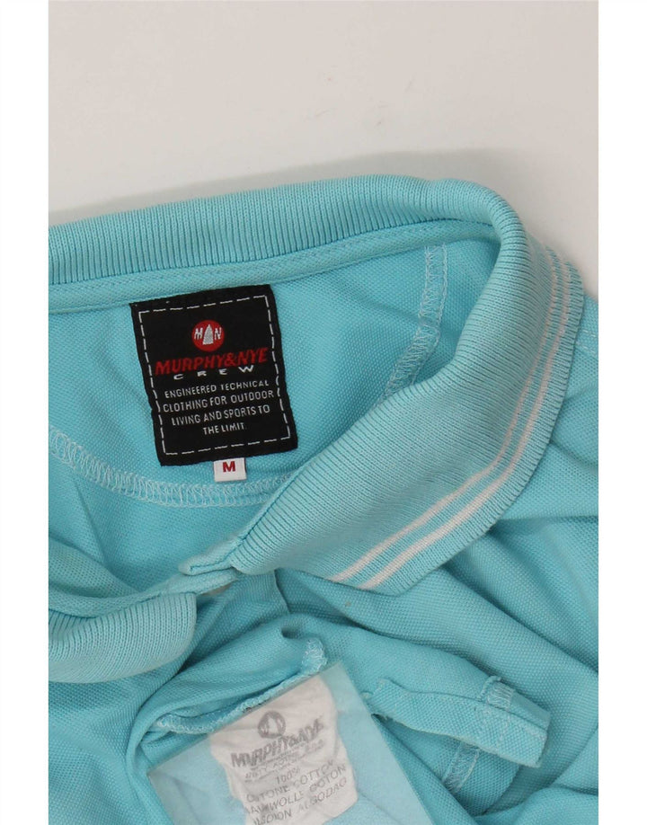 Camisa polo feminina Murphy & Nye Reino Unido 12 algodão listrado azul médio