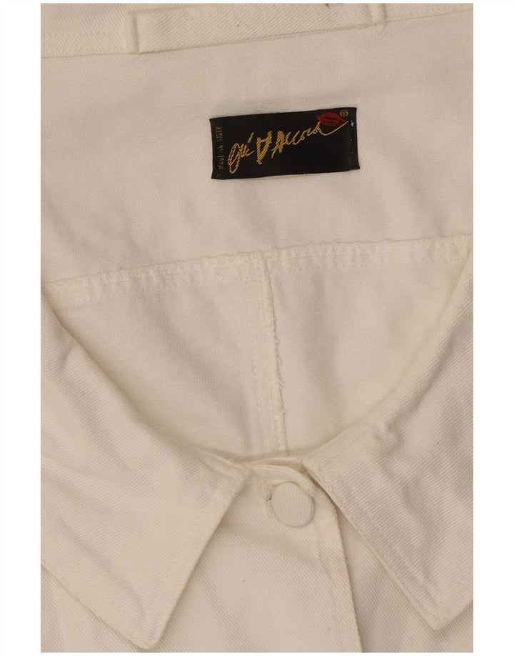 Blusa feminina vintage manga curta UK 12 médio branco