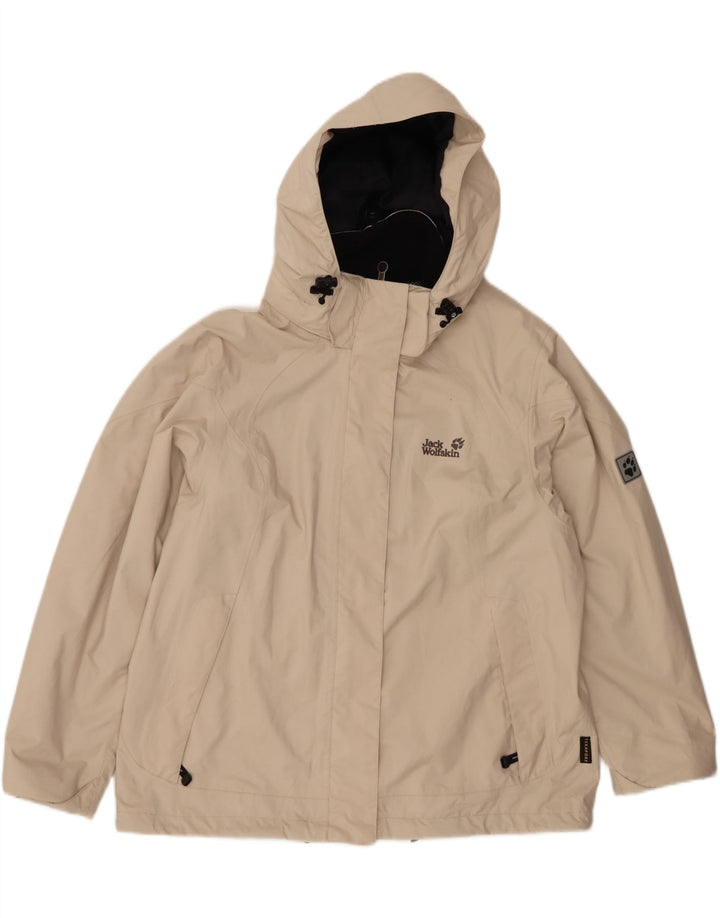 Jaqueta de chuva feminina com capuz JACK WOLFSKIN UK 18/20 XL poliéster bege