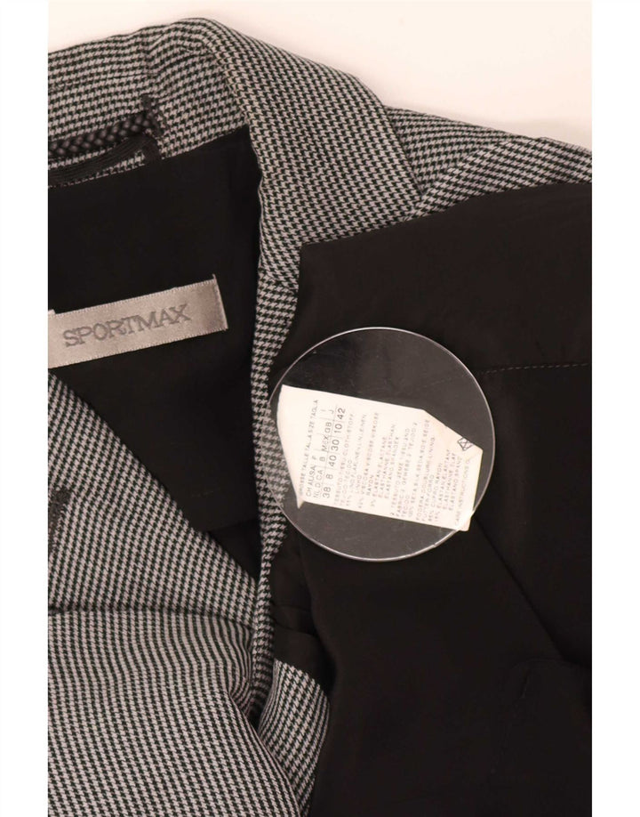 Sportmax Jaqueta blazer feminina de 2 botões UK 10 Small Grey Houndstooth Linen