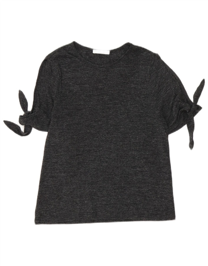 Camiseta feminina Zara UK 12 poliéster manchado cinza médio