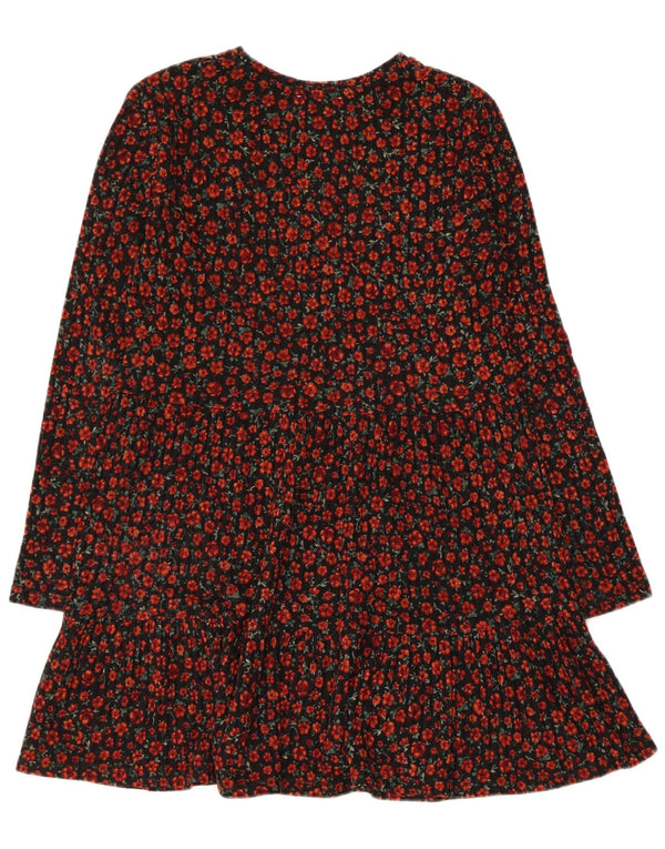 Vestido feminino Zara de manga comprida em camadas UK 12 médio preto floral