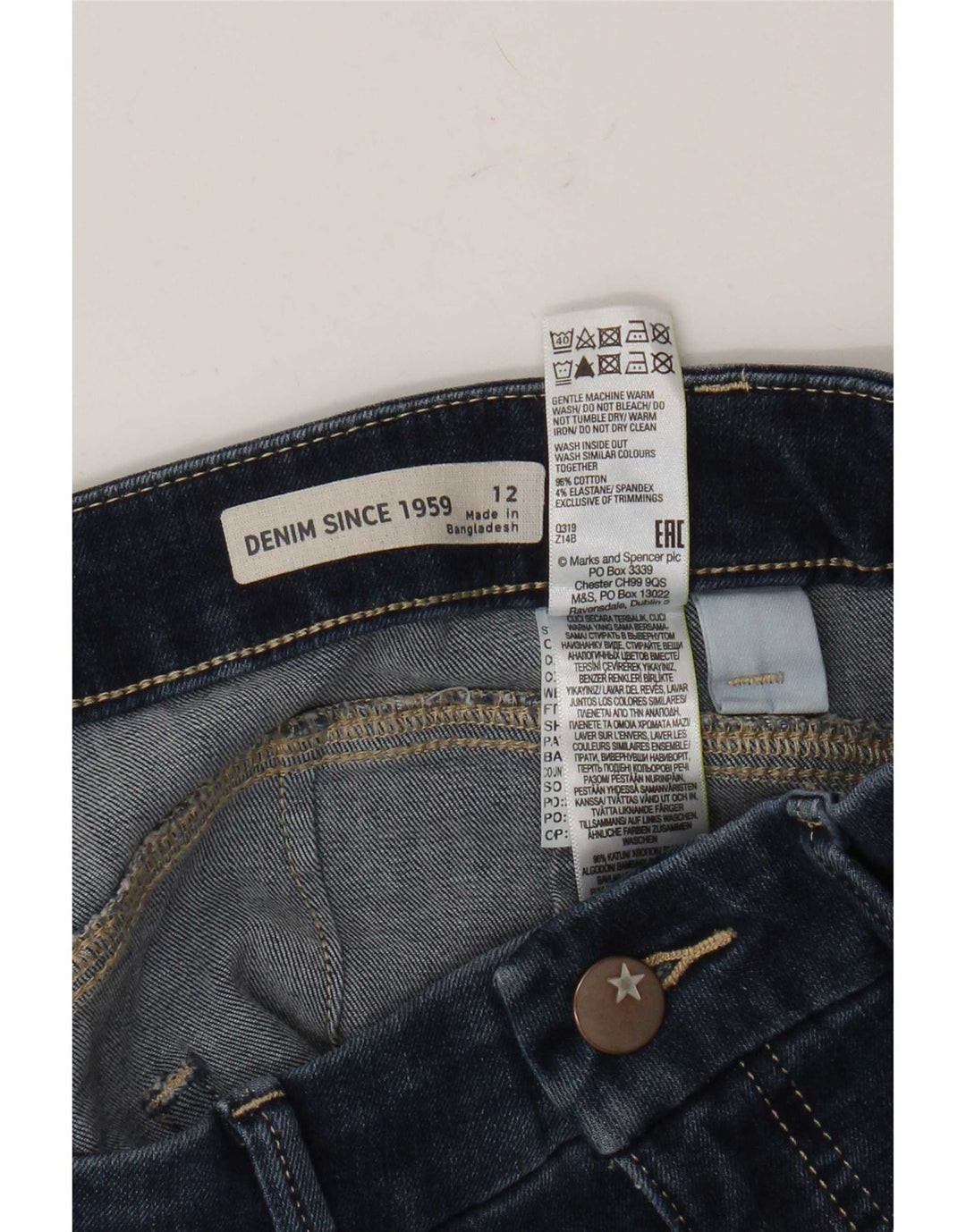 Shorts jeans feminino Marks & Spencer UK 12 médio W32 algodão azul
