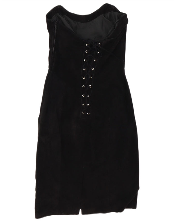 Vestido feminino vintage de camurça sem alças US 11 grande couro preto