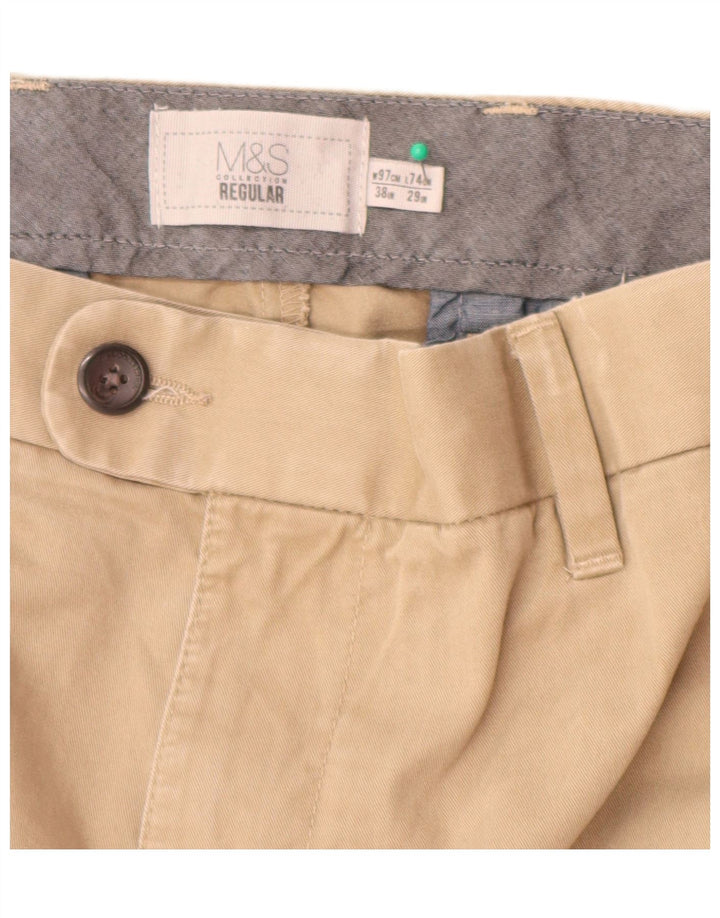 Calça masculina de ajuste regular Marks & Spencer W38 L29 algodão bege