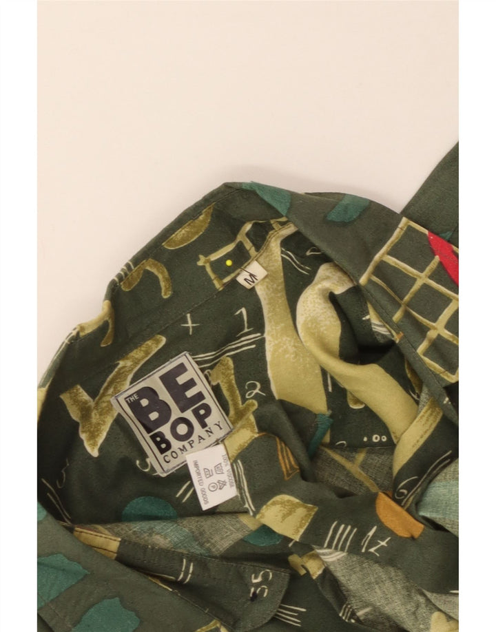 Camisa masculina vintage viscose geométrica verde média