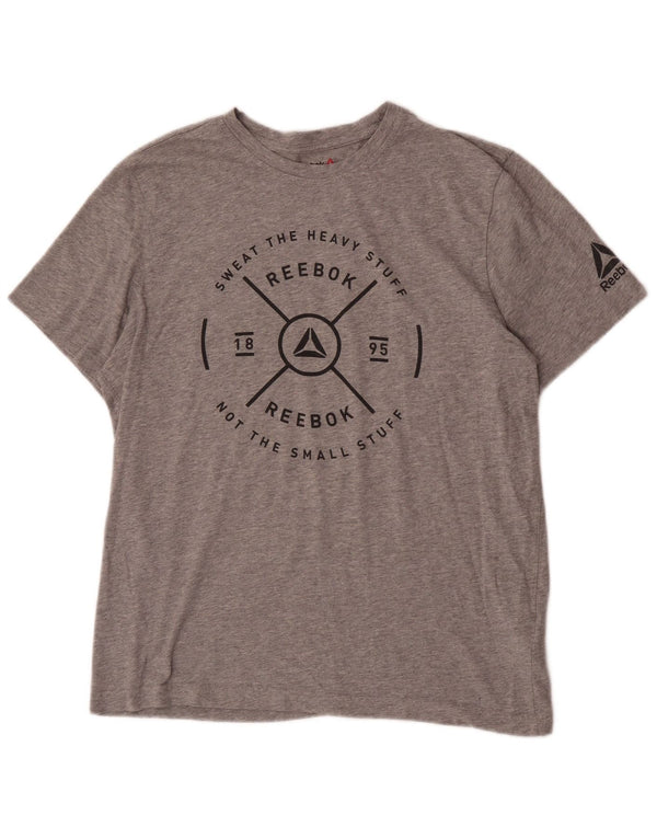 Camiseta gráfica masculina Reebok Top grande algodão cinza