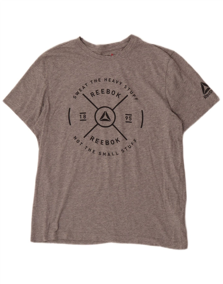 Camiseta gráfica masculina Reebok Top grande algodão cinza
