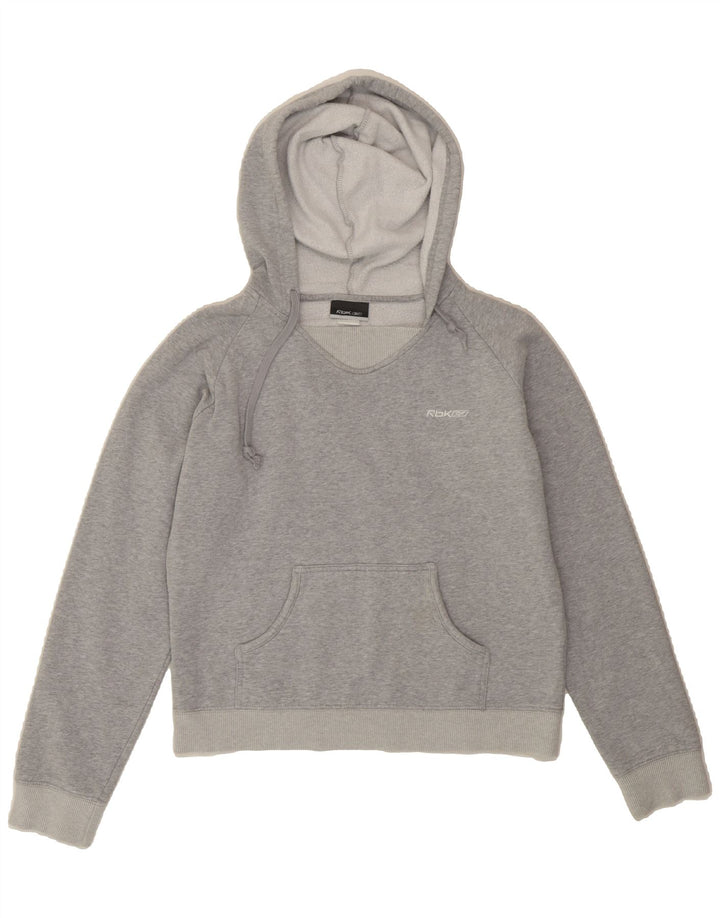REEBOK Womens Crop Hoodie Jumper UK 14 Large Grey Cotton Vintage Reebok and Second-Hand Reebok from Messina Hembry 