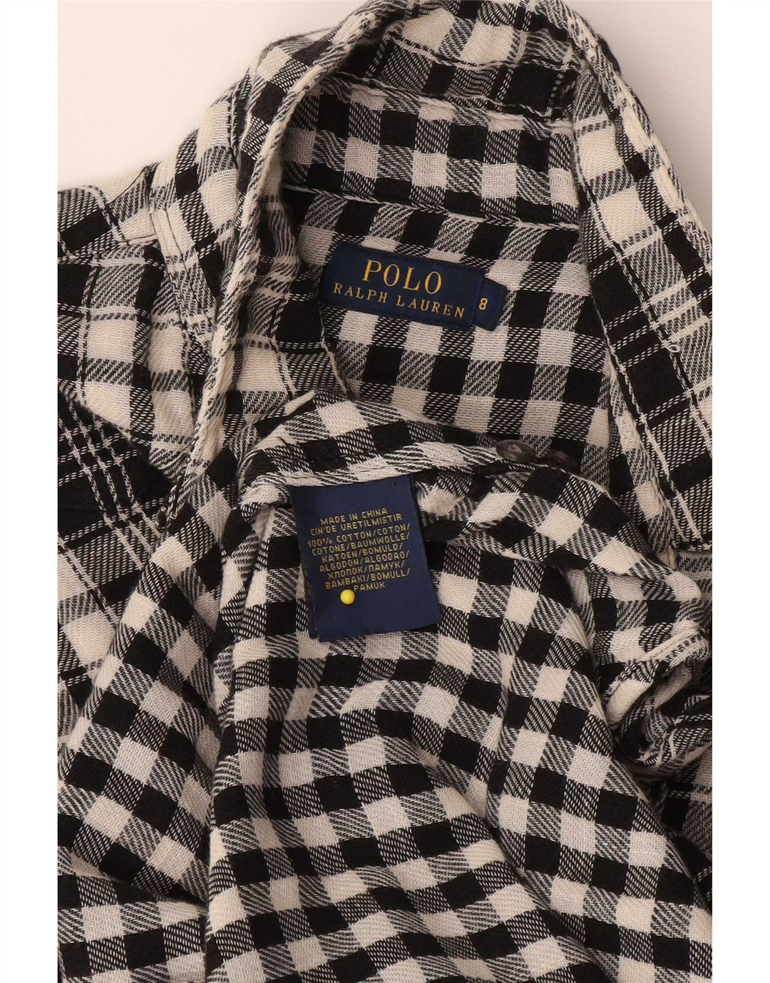 Polo Ralph Lauren Camisa feminina US 8 médio preto xadrez algodão