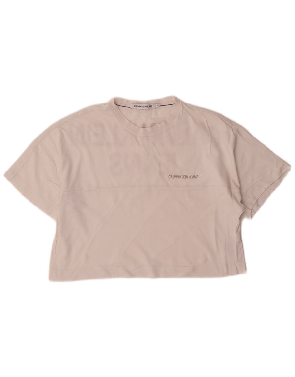 Calvin Klein Jeans Camiseta Feminina Crop Oversized Graphic UK 6 XS Branco
