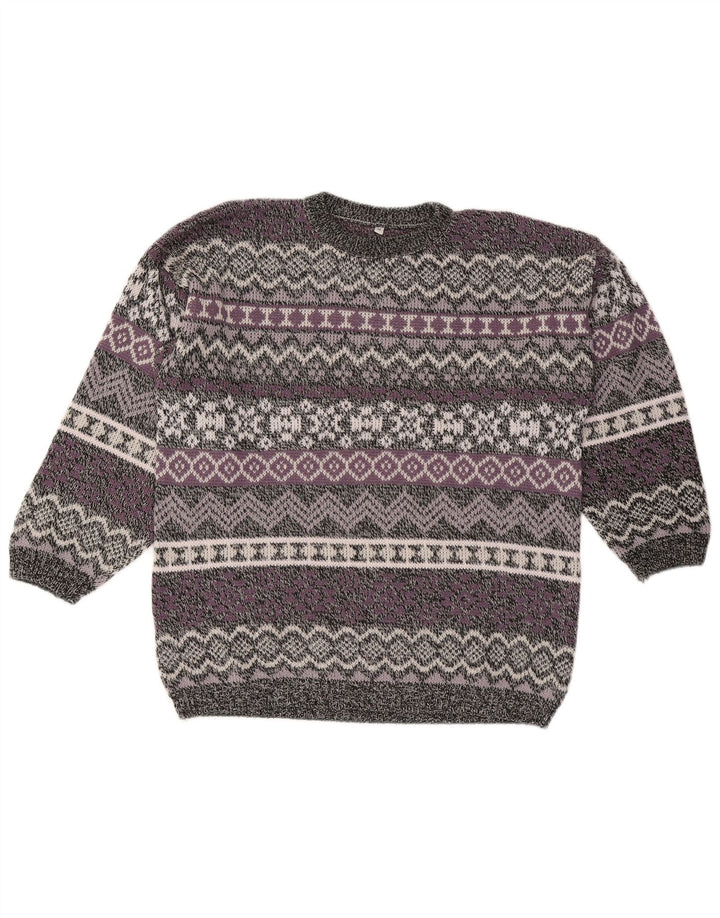 Suéter vintage masculino com gola redonda, médio multicolorido Fair Isle