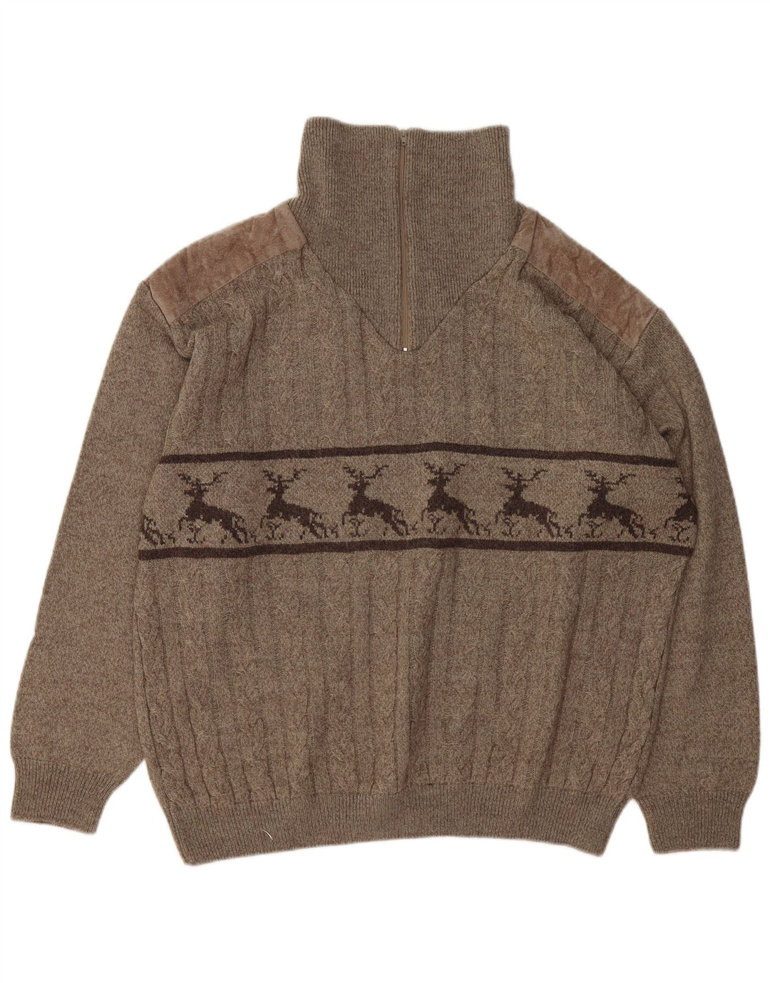 Suéter masculino VINTAGE com zíper e gola XL marrom Fair Isle