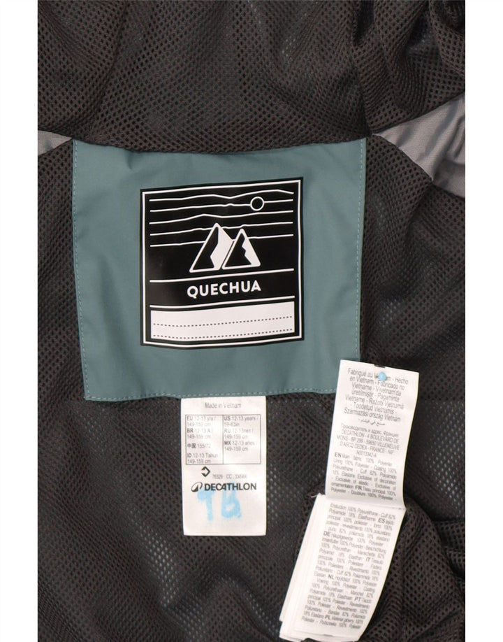 Jaqueta de chuva com capuz Quechua para meninos DECATHLON 12-13 anos verde poliéster