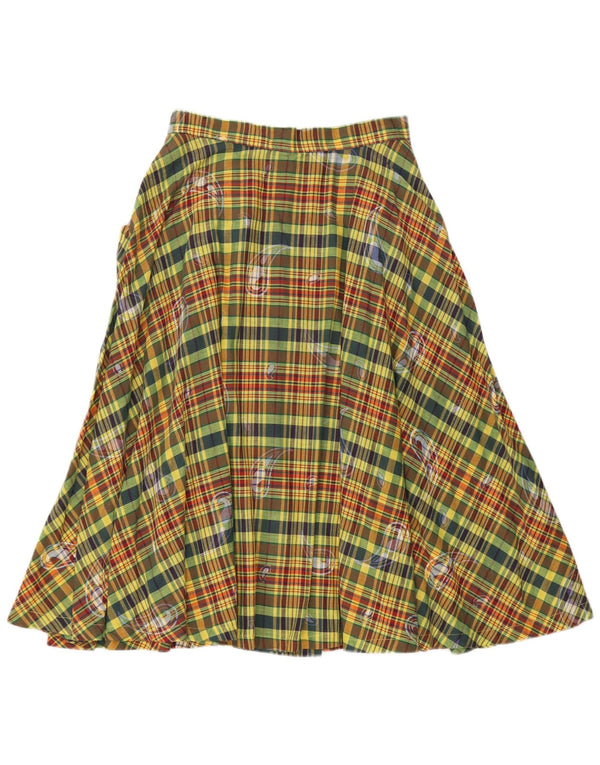 Saia larga feminina vintage de cintura alta IT 42 médio W26 xadrez verde