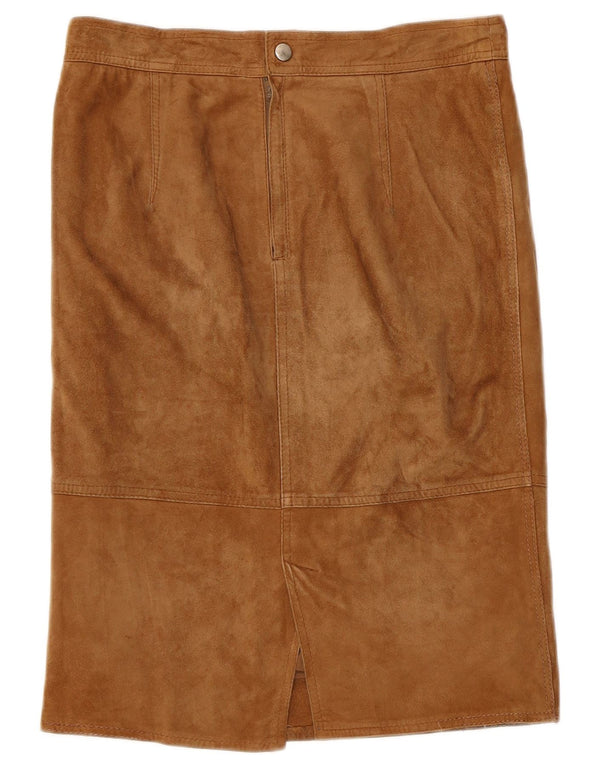 Saia reta feminina de camurça vintage W30 bege médio