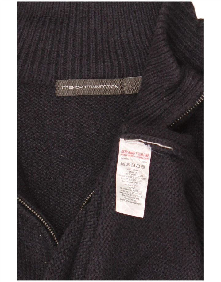 Suéter masculino French Connection com zíper e pescoço grande acrílico azul marinho