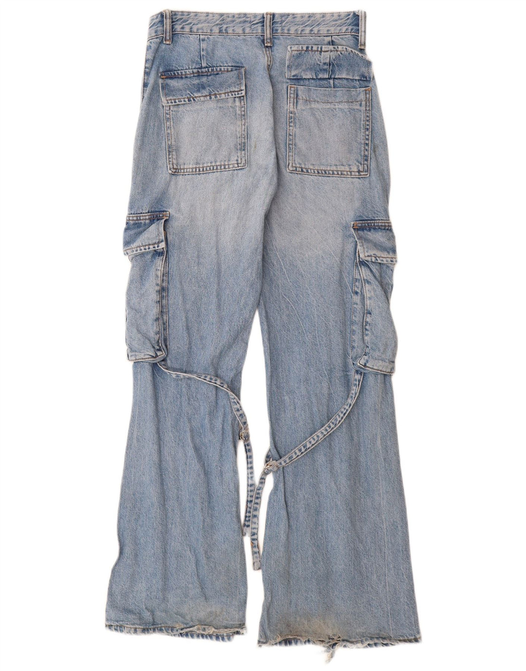 Calça jeans feminina ZARA Cargo Flared EU 34 2XS W24 L32 Azul Algodão