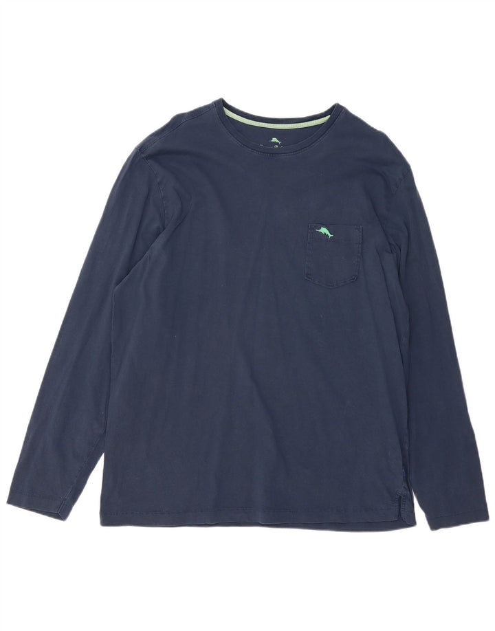 Tommy Bahama Mens Top Manga Longa Grande Algodão Azul Marinho