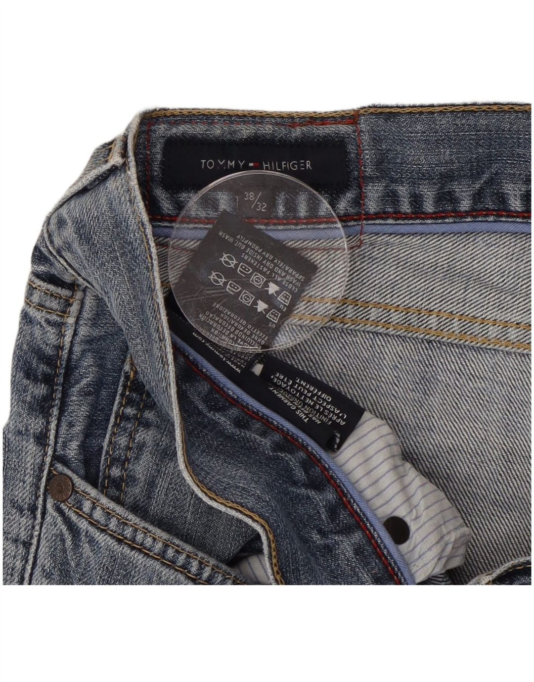 TOMMY HILFIGER Jeans reto masculino W38 L32 algodão azul
