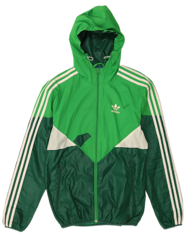 Adidas Mens Hooded Rain Jacket UK 34 XS Verde Colourblock Poliéster