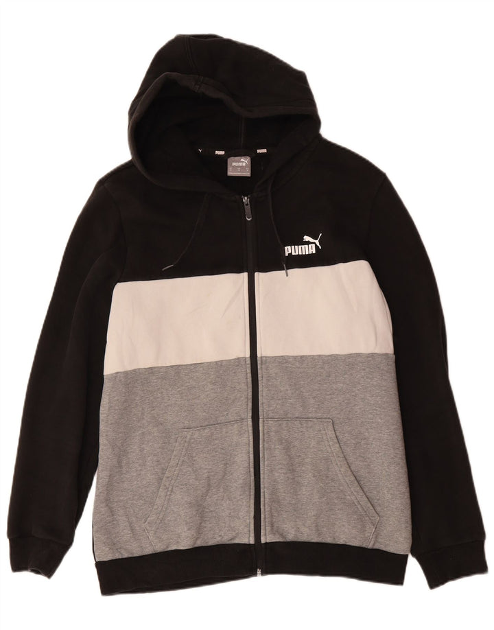 Suéter PUMA masculino com capuz e zíper médio preto algodão colorblock