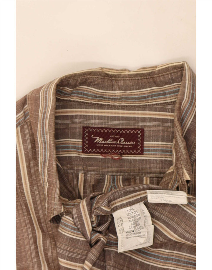 Camisa masculina de manga curta Marlboro Classics XL marrom xadrez algodão
