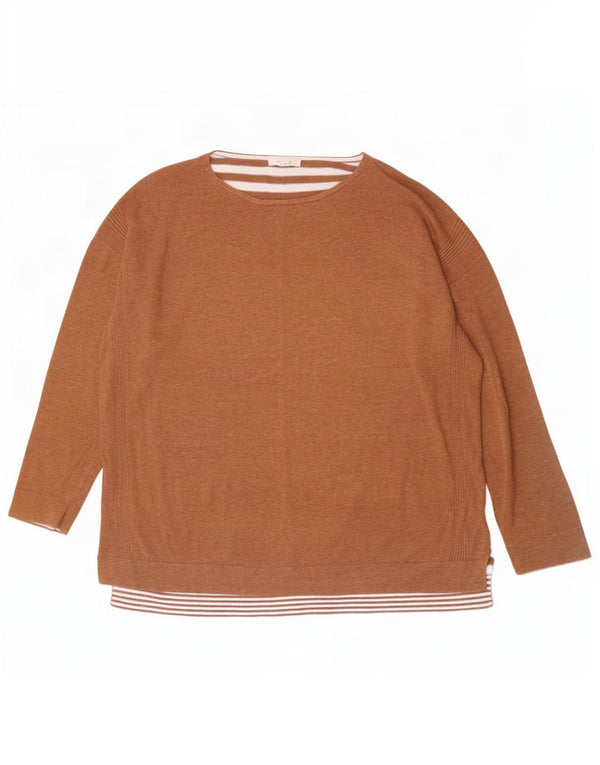 Suéter feminino com gola canoa White Stuff UK 20 2XL algodão listrado marrom