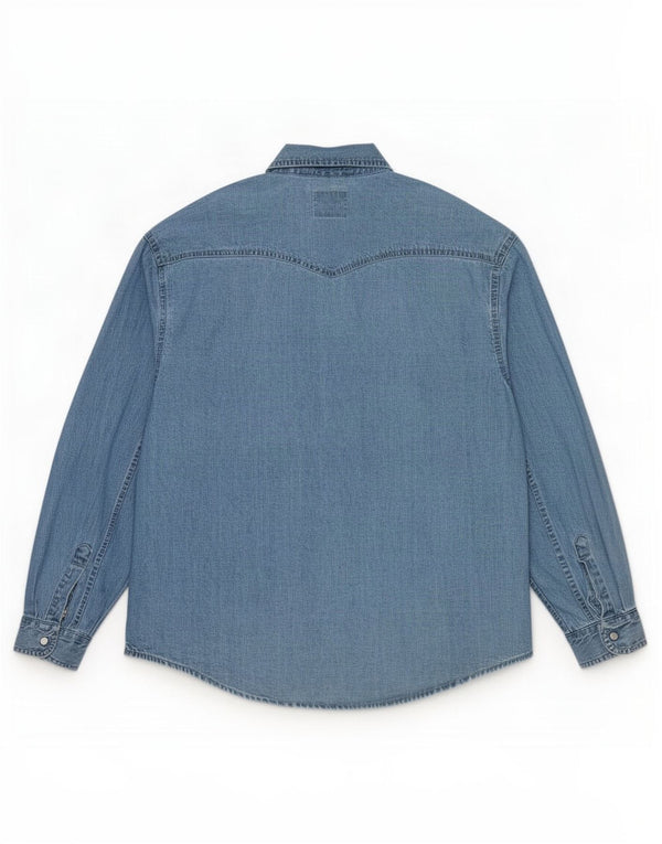 Camisa jeans masculina vintage grande algodão azul