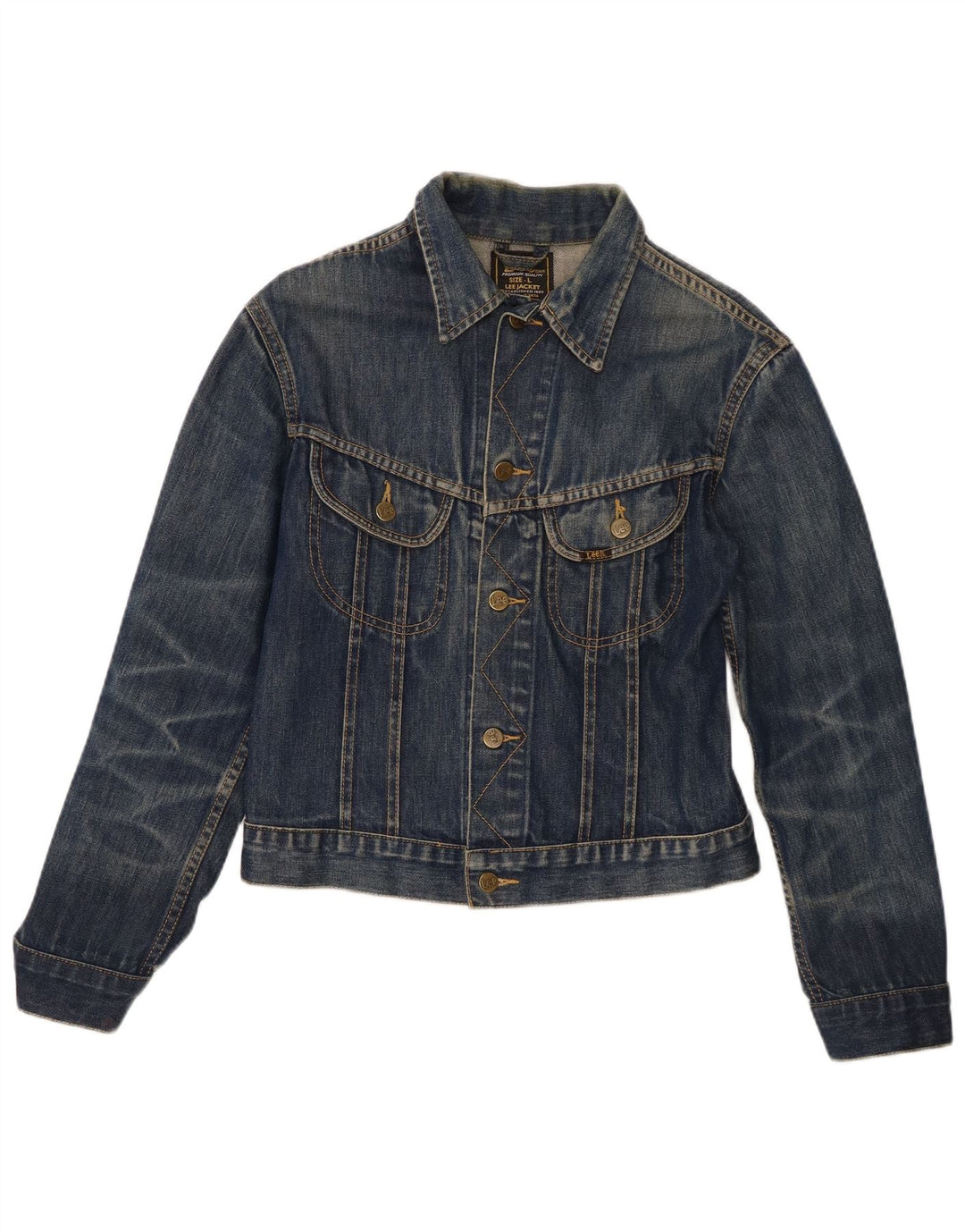 Jaqueta jeans feminina Lee UK 14 grande algodão azul