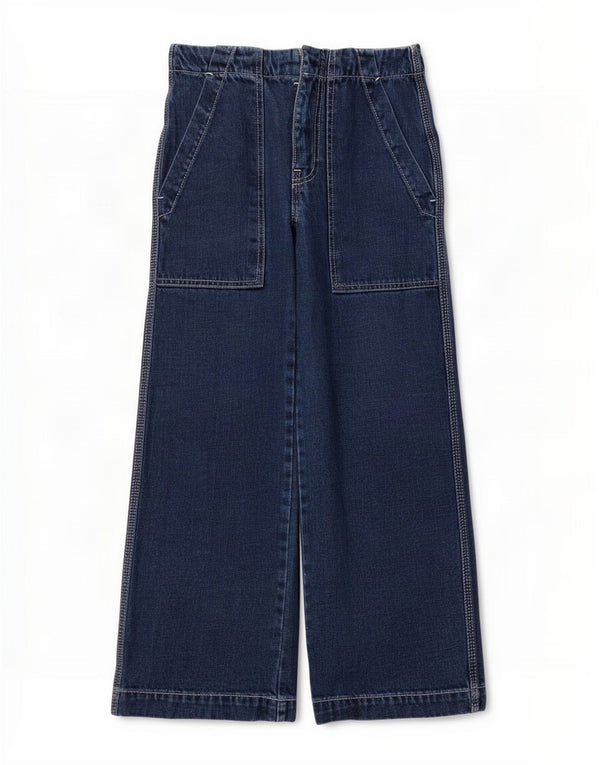 Calça jeans feminina Topshop com cintura alta e perna larga W25 L23 azul poliéster