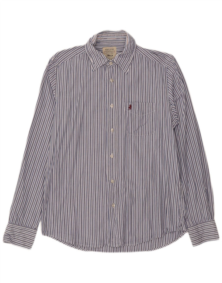 MARLBORO CLASSICS Camisa masculina robusta e refinada de algodão listrado azul médio