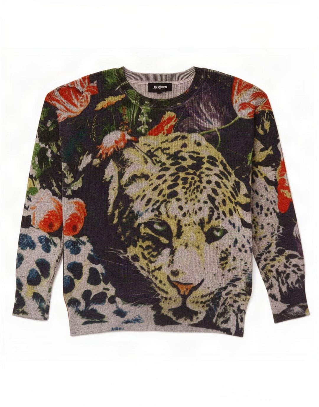 Suéter feminino Desigual com gola redonda e gola redonda, tamanho médio, multicolorido