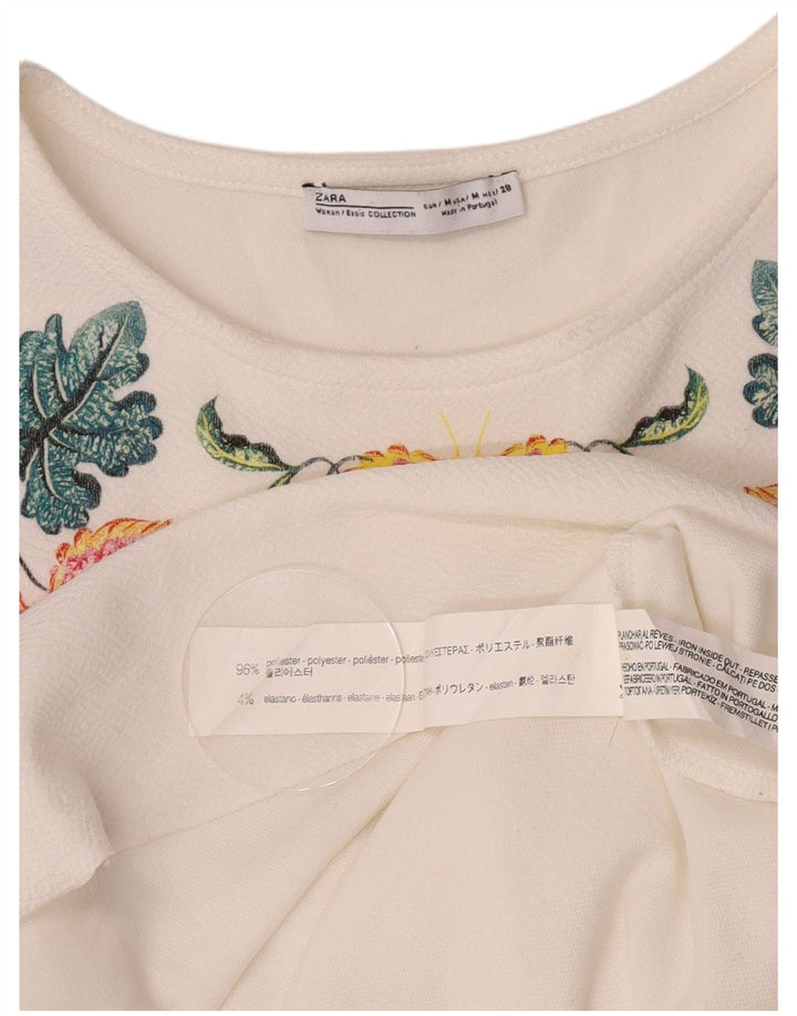 Zara Womens Shift Dress UK 14 Médio Branco Floral Poliéster
