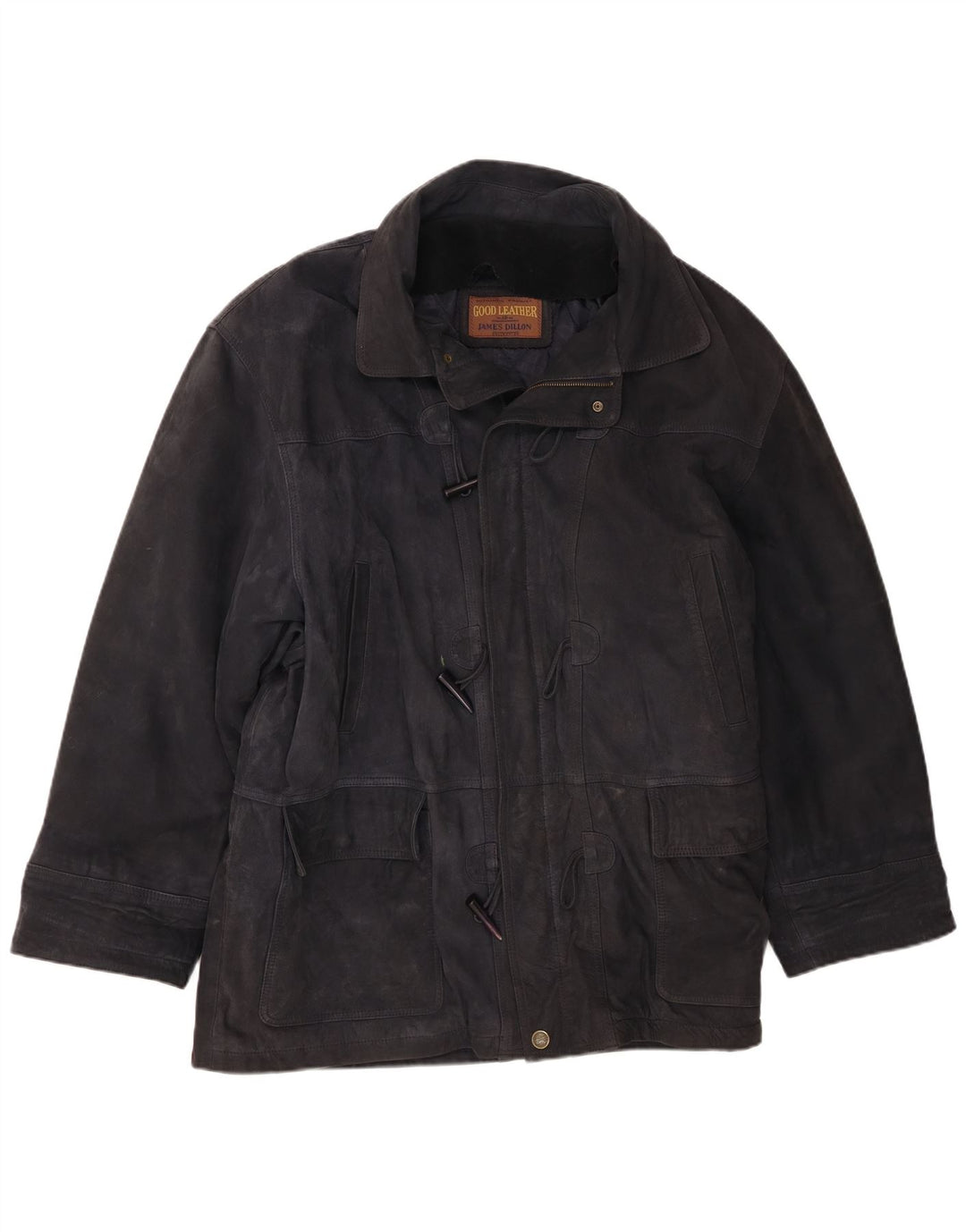 Jaqueta masculina de camurça James Dillon UK 42 XL couro azul marinho