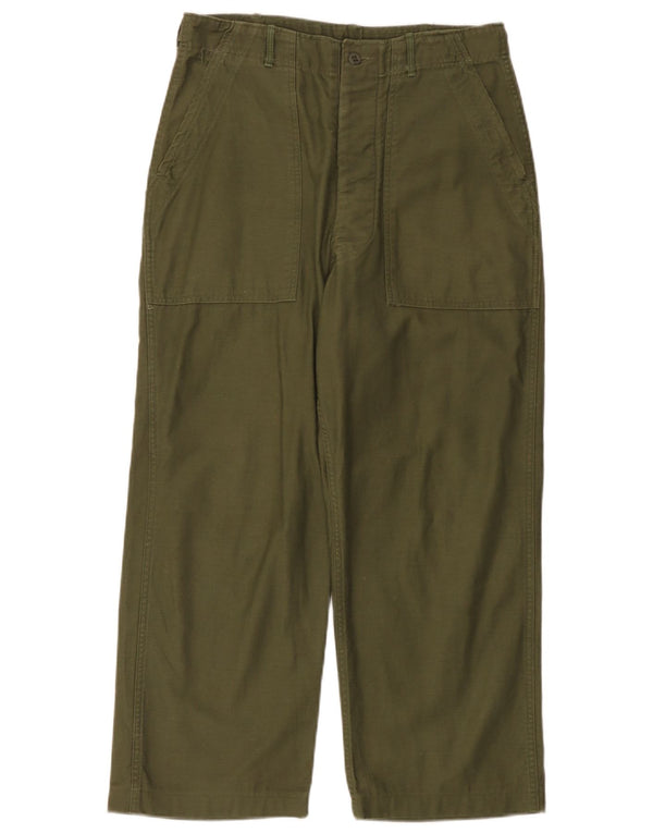 Calça casual masculina vintage de perna larga médio W32 L26 algodão cáqui