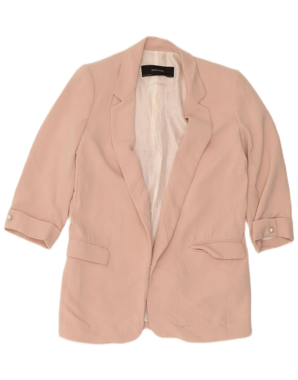 Jaqueta blazer aberta manga 3/4 feminina Zara Reino Unido 6 XS rosa poliéster
